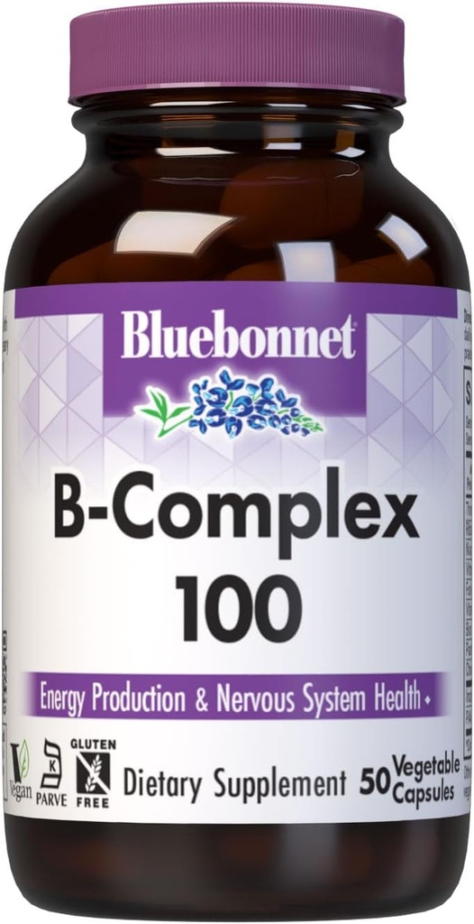 Bluebonnet Beslenme B Kompleksi 100 Sebze Kapsülleri, Tamam Full Spectrum, B6, B12, Biotin, Folate, Vegan, Vegetarian, Gluten Free, Soy Free, Milk Free, Kosher, 50 Sebze Capsules