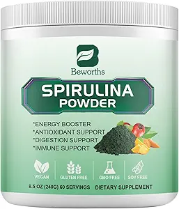 Organik Spirulina Toz, Super Green Tozsu & Smoothie Mix with Spirulina, Chlorella, Buğday Grass, Digestive Enzymes & Probiyotiks for Immune Support, Digestion Health -Vegan