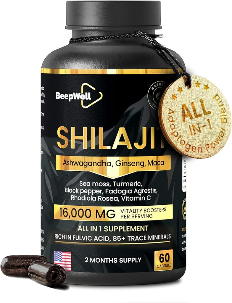 Erkekler ve Kadınlar için Shilajit Capsules, 16.000 mg Pure Himalaya Organik Shilajit Vitality ve Wellness,Premium Pure Himalaya Supplement 2 Ay Supply, 60 Capsules