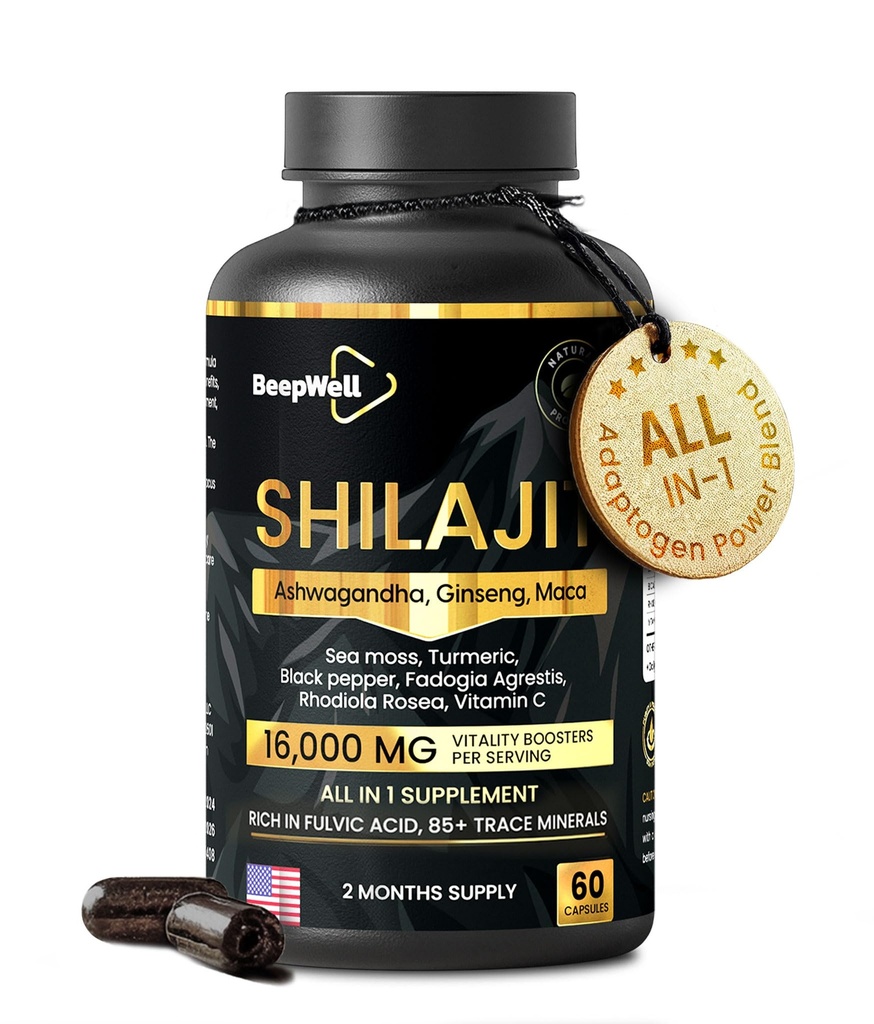 Erkekler ve Kadınlar için Shilajit Capsules, 16.000 mg Pure Himalaya Organik Shilajit Vitality ve Wellness,Premium Pure Himalaya Supplement 2 Ay Supply, 60 Capsules