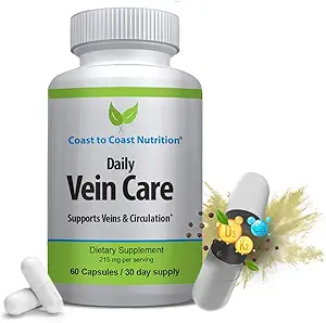Daily Vein Care Supplement Capsules – Circulation Formula, D3, Vitamin K2 Plus BioPerine for Max Abpole Vein Formula - 60 Capsules