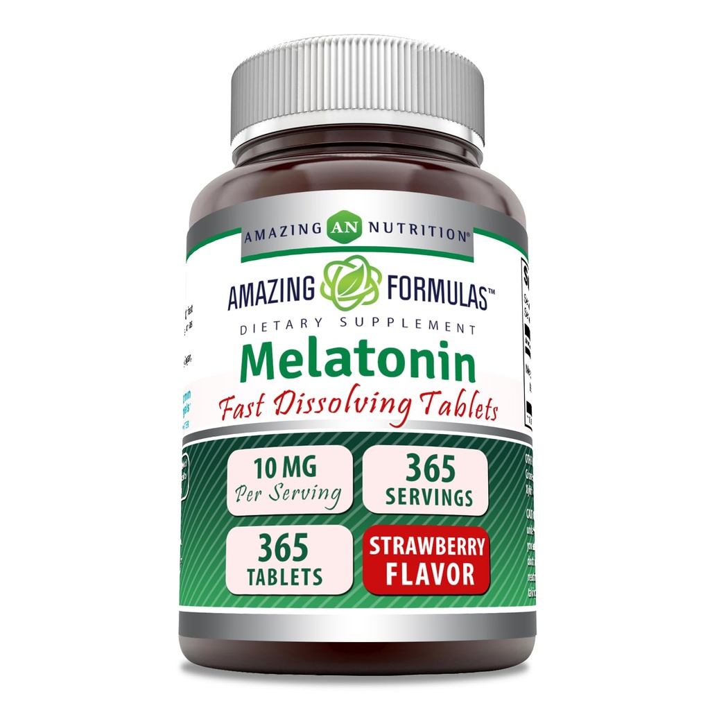 Amazing Formulas Melatonin 10 Mg | Fast Dissolving Tablets Supplement | Non-GMO | Gluten-Free | Made in USA (365 Count | Strawberry)