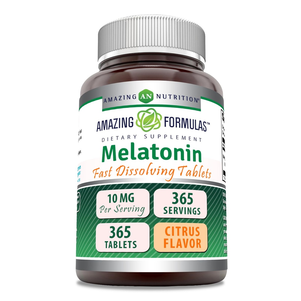 Amazing Formulas Melatonin 10 Mg | Fast Dissolving Tablets Supplement | Non-GMO | Gluten-Free | Made in USA (Citrus | 365 Count)