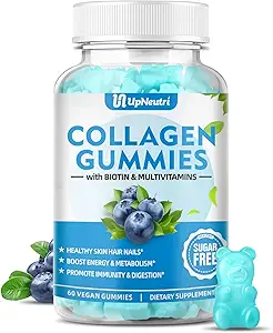 Χωρίς ζάχαρη Κολλαγόνο Peptides Gummies για γυναίκες Άνδρες, 1500mg Κόλλαγκεν Τύποι I,II,III,V,X, Plus 5000mcg Βιοτίνη & Multi Vitamins για υγιή νύχια μαλλιών δέρματος, ανοσοδιέγερση Οστών Υποστήριξη