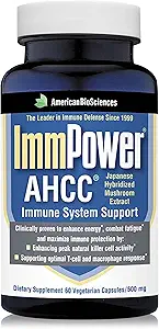 American Bio Sciences ImmPower AHCC Herbal Mushroom Supplement, Immune Support için 500 mg, Doğal Katil Hücre Aktivitesi, 1, 60 Veggie Capsules
