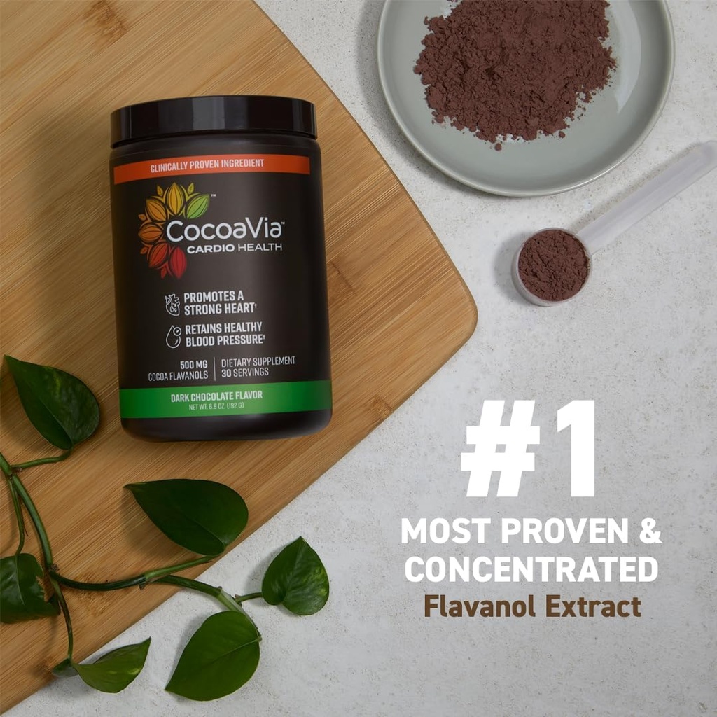 CocoaVia Cardio Health Cocoa Toz, 30 Hizmet, 500 mg Cocoa Flavanols, Support Heart Health, Boost Nitric Physics, improve Circulation, Energy, Preworkout, Vegan, Dark Cacao