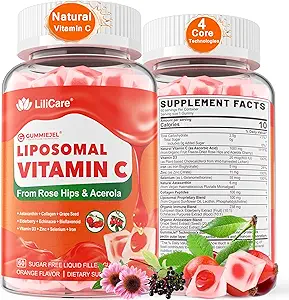Φυσική Λιποσωμική Βιταμίνη C 1000mg Gummies για Ενήλικες Παιδιά 9+, 1660mg Μασώμενη Βιταμίνη C w/ 11mg Ψευδάργυρος, D3, Elderberry, Echinacea, Bioflavonoid, Ανοσολογική Υποστήριξη - Βιολογικό VIT C από Φρούτα, Χωρίς ζάχαρη