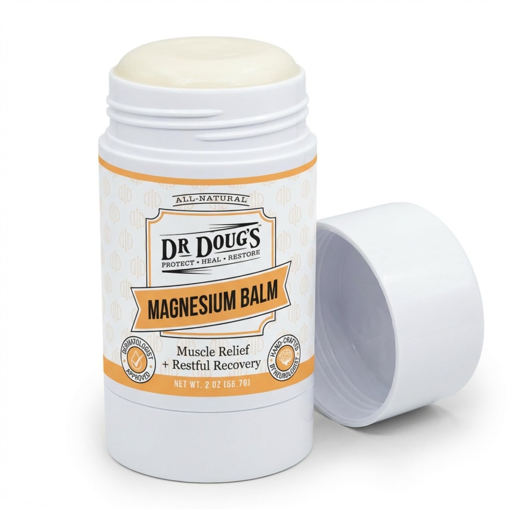 Dr. Doug's Magnesium Balm for Muscle & Nerve Relief – 2 oz Twist-Up Stick | Organic Peppermint & Lavender Scent | Topical Magnesium Cream for Legs, Arms & Chest | Non-Greasy, Organic & All-Natural