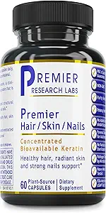 Premier Research Labs Premier Hair/Skin/Nails - συμπλήρωμα ανάπτυξης μαλλιών για γυναίκες και άνδρες με κερατίνη, βιταμίνες για την ανάπτυξη μαλλιών, ομορφιά από μέσα για μαλλιά, δέρμα και νύχια - 60 κάψουλες χορτοφάγων