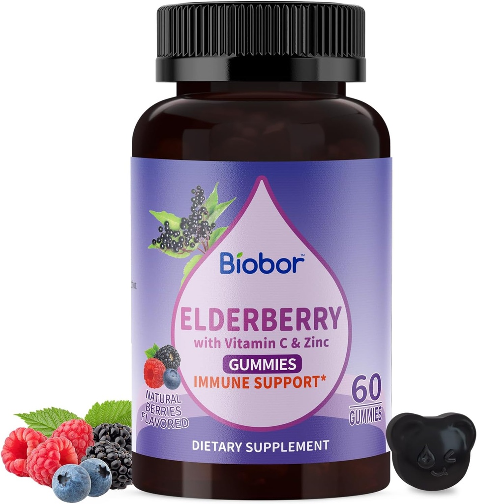 Natural Black Elderberry Gummies 150 mg, Elderberry Meyve C ve çinko ile alıntı, Herbal ElderCraft® Gummies Daily Immune Support for Kids and Yetişkinler, 60 Count