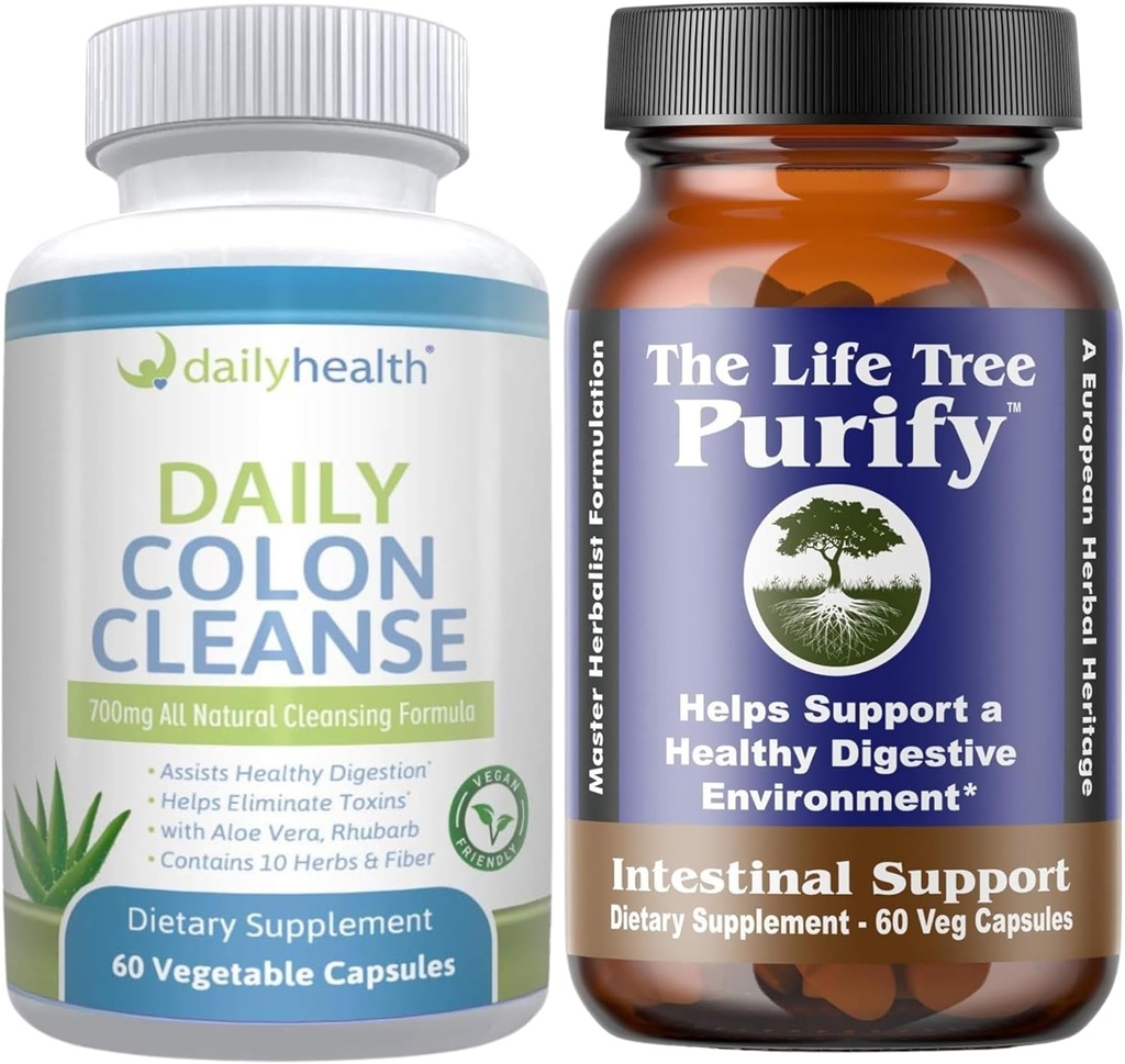 Life Tree Purify Intestinal Support Plus Daily Colon Cleanse Detoxify Kit 120 Capsules - Lactobacillus asitofili - Doğal Herbal for Digestive Health
