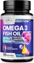 Omega 3 Fish Oil Supplements - 2400mg Fish Oil Per Serving - Triple Strength Omega-3 with EPA & DHA Fatty Acids - Natural Heart, Brain & Immune Support - Wild Caught, Bottled in USA - 120 Softgels