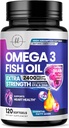 Omega 3 Fish Oil Supplements 2400 mg - Triple Strength Omega 3 Fatty Acids, Natural Heart Health Brain & Joint Support - Fatty Acids with EPA & DHA - Wild Caught Fish Oil Supplement - 120 Softgels