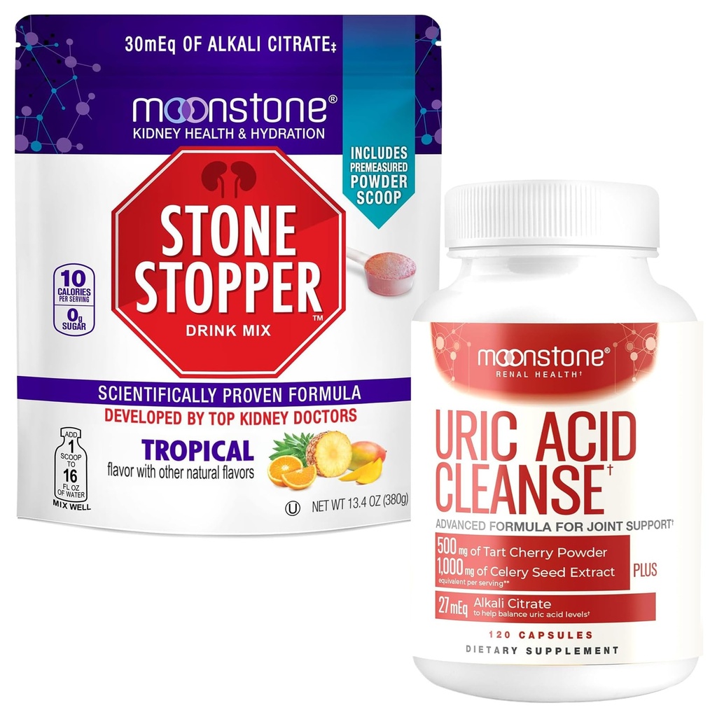 Moonstone Stone Stopper Drink Mix, 30-Day Supply Tropical + Uric Acid Bundle