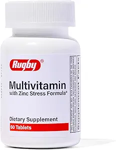 Rugby Multivitamin with Zinc Stress Formula - Dietary Supplement - 60 Tablets (1 Pack)