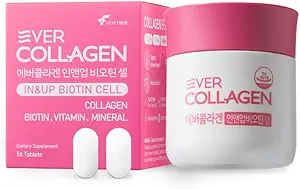 Ever Collagen in&UP Biotin Hücresi, Low Molecular Marine Fish Collagen Tablet Tabletleri Vitamin Selenium Supplements - Sağlıklı Skin, Saç, Kadınlar için Nail - Antioksi Supplement