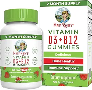 MaryRuth Organics Vegan D3 + Vitamin B12 Gummies | 2 Ay Supply | Supports Bone Health | Immune Support Supplement | Energy Supplements | Me12 Vegan Non-GMO Gluten Ücretsiz | 60 Hizmetler |