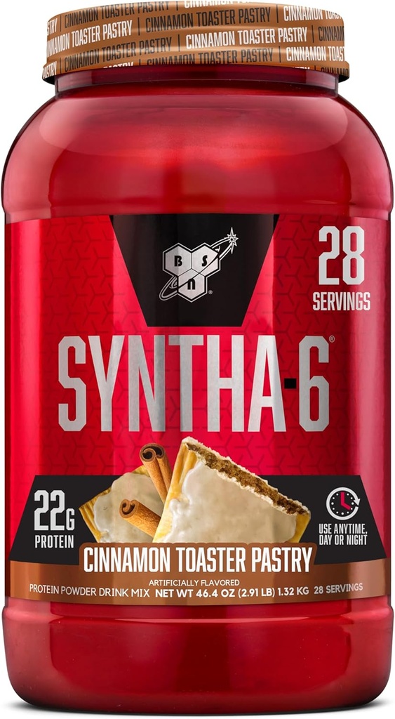 BSN SYNTHA-6 Premium Protein Powder με 6g Fiber, Whey Protein, Micellar Casein, Milk Protein Isolate Blend, 5g Fat, Cinnamon Toaster Pastry, 28 Servings (Packaging May Vary)