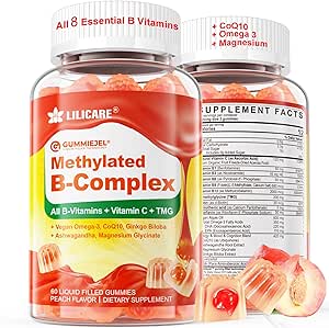 Super Methylated Vitamin B Complex Gummies - All B Vitamins + Omega-3, Magnesium, CoQ10, Ashwagandha,Vitamin C, TMG- For Women Men- Methyl B12 2000 mcg, Methylfolate, B1,B2, B3,B5,B6,B7- Sugar Free