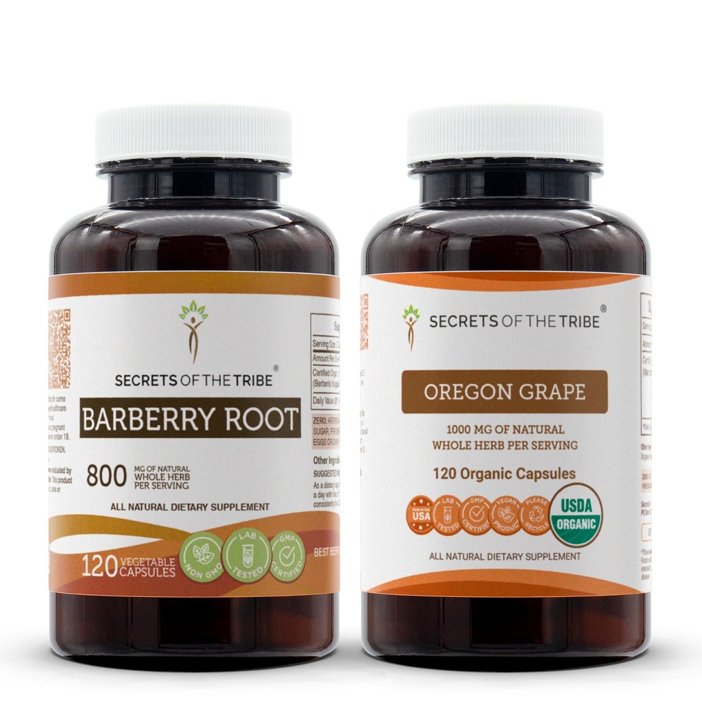 Secrets of the Tribe Barberry Root and Oregon Grape Capsules 2х120 Cap | Berberis Vulgaris Dried Bark and Mahonia spp. Dried Root