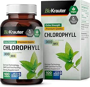 BIO KRAUTER Klorophyll Capsules - İç Deodorant ve Detox Supplement - Vegan Immune Support Caps - 3 Ay Supply Supply