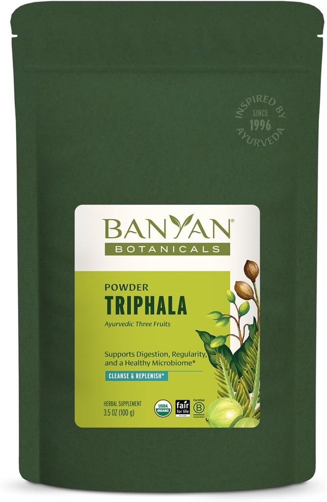 Banyan Botaniks Triphala Toz - Organik Digestion Supplement with Amla, Haritaki & Bibhitaki – Digestion, Colon Support & Health Gut Microbiome* – 3.5 oz – Non-GMO Sustainable Sourced Vegan