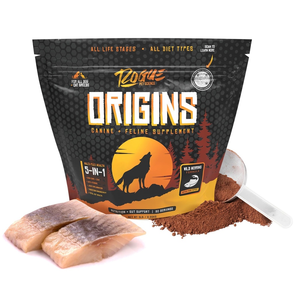 ROGUE PET SCIENCE Origins 5-in-1 Dog Supplement - Tozlu Gıda Topper w/Doğal Omega 3 Fish Oil - Sağlıklı Digestion, Skin, and Coat - Helps Itching & Joint Inflammation (5 lbs)