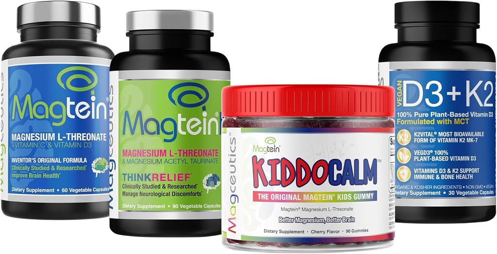 Magtein Magnesium L- Threonate 60 Κάψουλες, Magceutics MagteinPRO 90 Κάψουλες, KIDDOCALM Gummies 90 Κάψουλες, Βιταμίνη D3 K2 30 Κάψουλες - Bundle