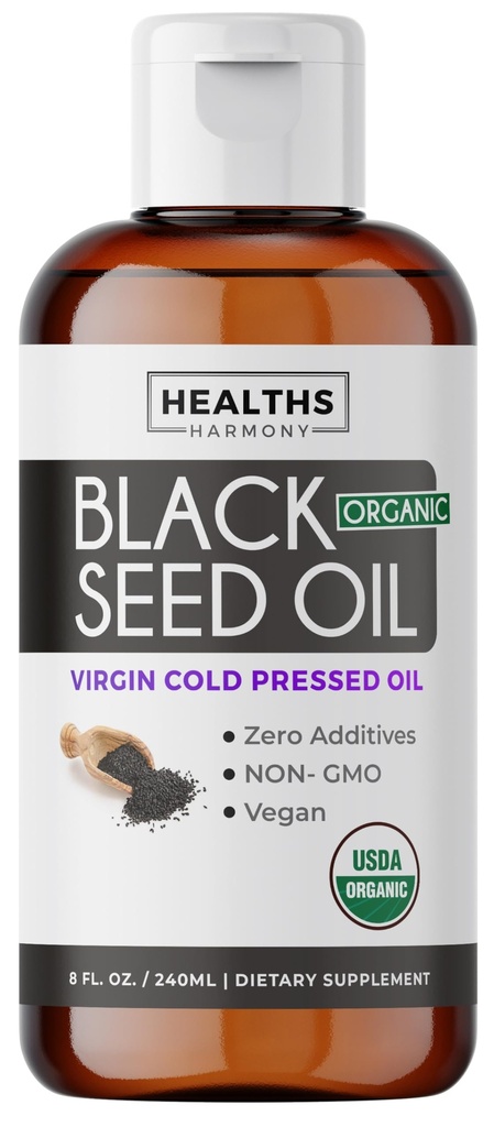 USDA Organic Black Cumin Seed Oil Liquid (8 fl oz) Premium Ψυχρό-Pressed Nigella Sativa Producing Pure - Αντιοξειδωτικό συμπλήρωμα - Vegan, Gluten-free, & Μη-GMO (Όχι χάπια ή κάψουλες)