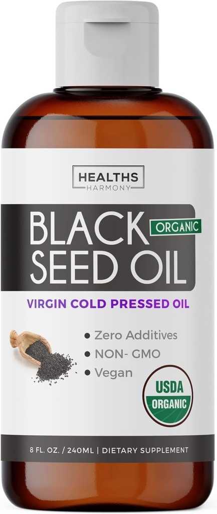 USDA Organic Black Cumin Tohum Yağı Sıvı (8 fl oz) Premium Cold-Pressed Nigella Sativa Prodüksiyon Pure - Antioksi Supplement - Vegan, Gluten-Free, & Non-GMO (No Pills veya Capsules)