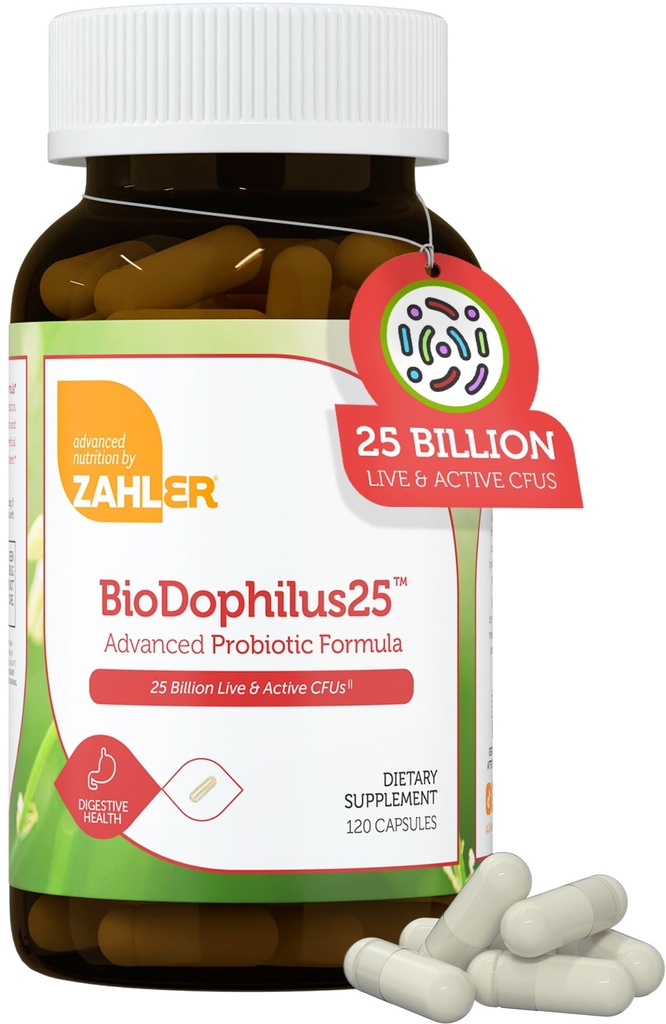 Zahler BioDofilius25, 25 Milyar CFU Probiyotik + Prebiyotik - 11 Strains Daily Probiyotik Supplement - Kosher Probiyotikler for Women for Digestive Health, Probiyotiks for Men for Gut Health (120 Capsules)