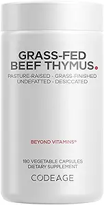Codeage Grass Fed Beef Thymus Supplement Superfood, Freeze Dried, Non-Defatted, Desiccated Thymus & Liver Pills, Glandulars Meat, Pasture Raised Beef Vitamins, Non-GMO, 180 Capsules
