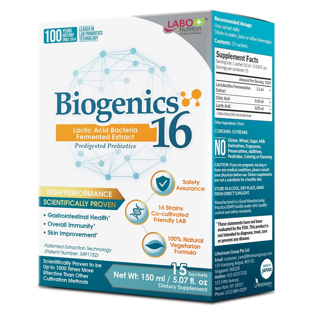 LABO Beslenme Bigens 16-Lactic Asit Fermented Extract, 1000x More Etkili, Gut Health Support Beyond Probiyotiks & Prebiyotiks, improve Intestinal Skin ve Immune Health, 10 mlx15 sachets