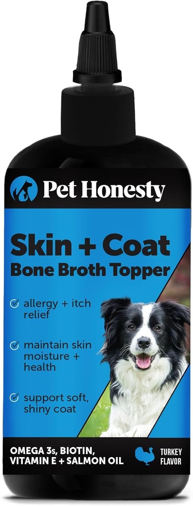 Pet Honesty Dog Skin ve Coat Supplement with Salmon Oil for Dogs - Antimon Itch Relief + Skin & Coat Health, Dog Food Topper Bone Broth with Salmon Oil, Collagen, Biotin + Vitamin E (12 oz)