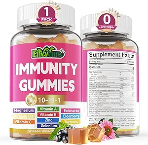 1 Immune Support Supplement Gummies, w/Echinacea, Elderberry C ve çinko, Selenium, D3 5000IU, Magnezyum, Daily Immune ATM Multivitamin, Antioksi Bone Energy için 1 Pack