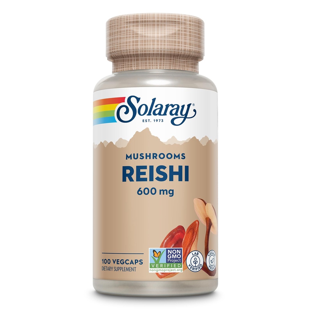 SOLARAY Reishi Mushroom 600 mg - Reishi Mushroom Capsules for Immune Support - Vegan, Lab Doğrulandı - 60 Günlük Para-Back Garanti - 100 Hizmet, 100 VegCaps