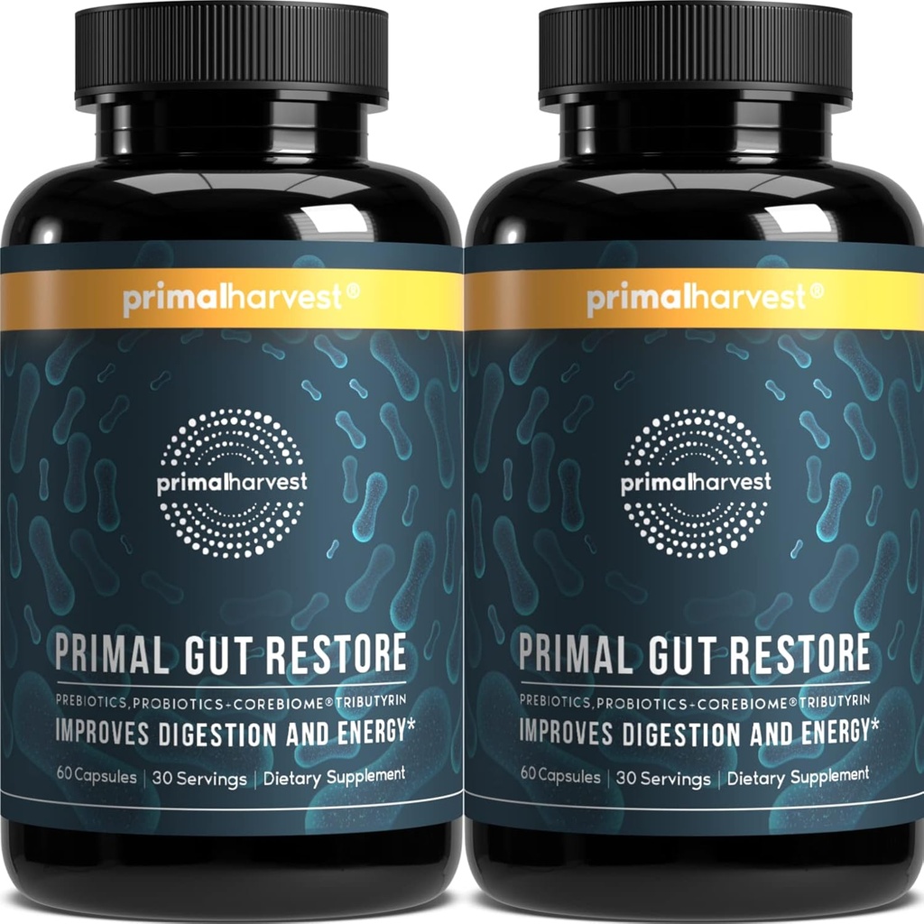 Primal Harvest 2 Pack, Gut Health için geri yükleme, Primal Gut Geri Döndürme /POSTbiyotikler, Kadınlar ve Erkekler için İbiyotikler, 60 CT - Digestion, Colon Cleanse, Helps Leaky Gut Repair