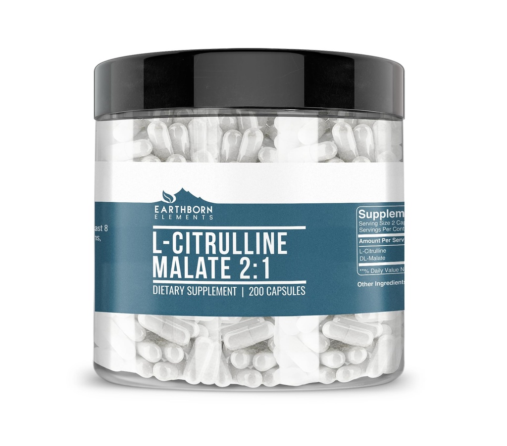 Earthborn Elements L-Citrulline DL-Malate 2:1, 200 Capsules, Pure & Undiluted, No Additives