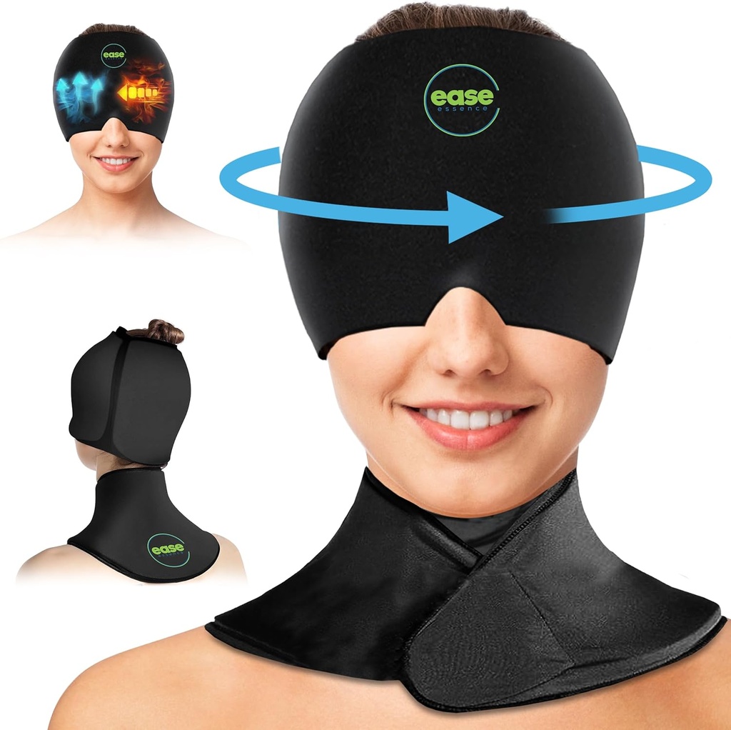 Migraine Relief Cap & Neck Ice Pack Wrap Set - Soothing Headache Relief Cap and Shoulder Cold Pack - Hot and Cold Compress Products for Head and Cervical - Stress, Hangover & Puffy Eyes