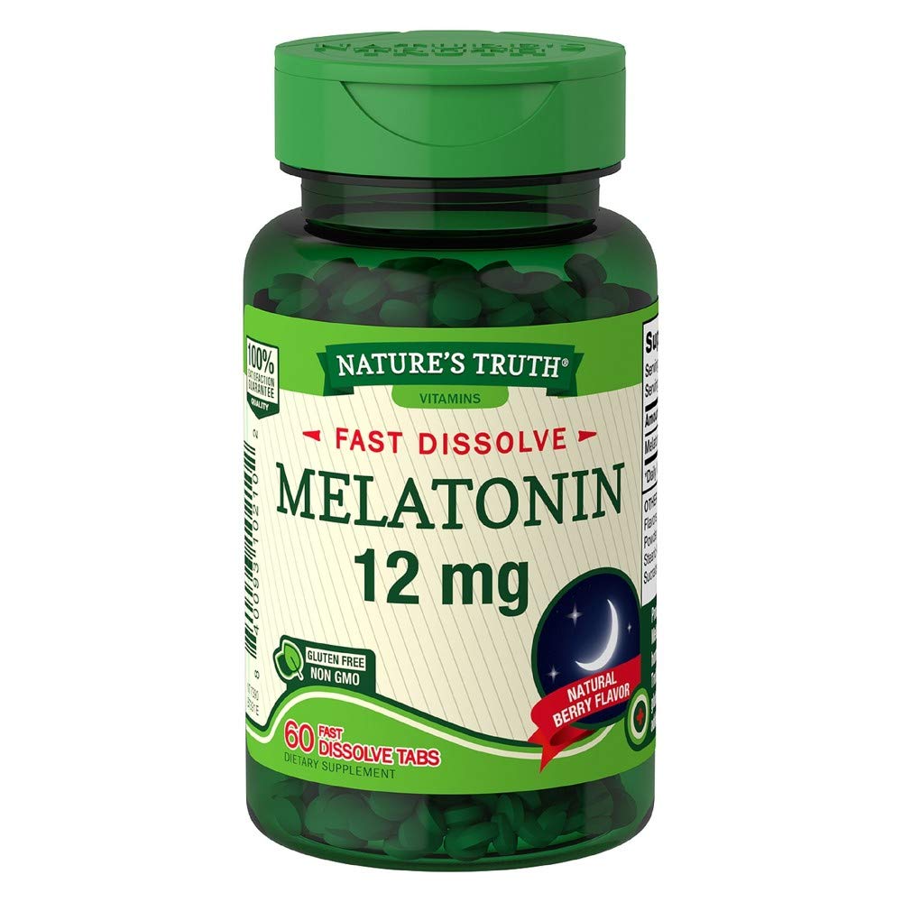 Nature's Truth Melatonin 12 mg Fast Dissolve Tabs Natural Berry Flavor - 60 ct, Pack of 6