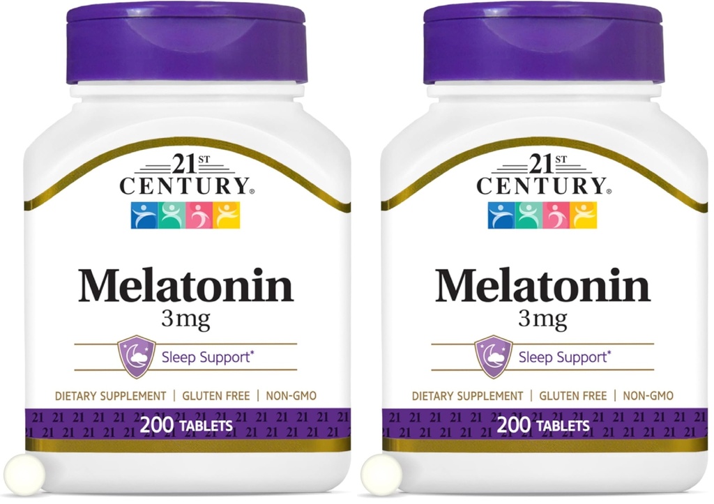 21st Century Melatonin 3 mg Tablets, 200 Count (Pack of 2)