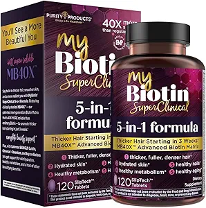 Basit Ürünler MyBiotin SuperClinical New 5-in-1 Elite Multivitamin + MB40X Biotin Matrix Daily Multi - 3 Haftalara Başlıyor - 40X Daha Fazla Sıradan Saç Çığlık - 120 Tabs