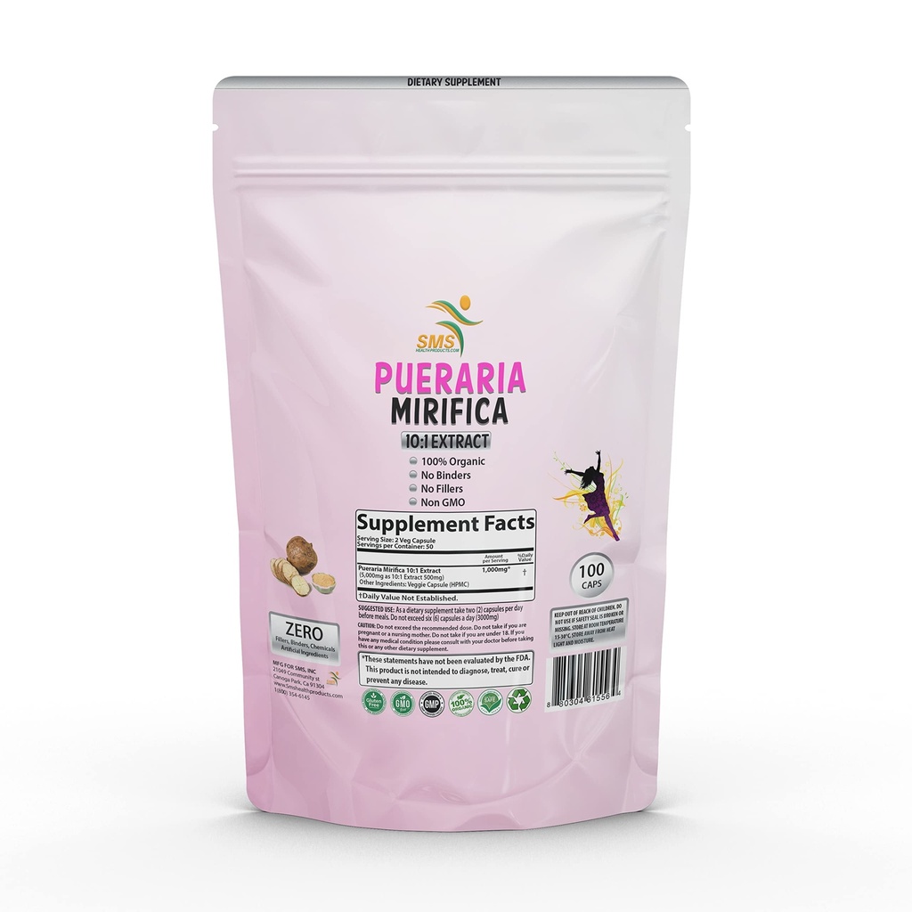 Pueraria Mirifica (Kwao Krua Kao) Pills 1,000mg Equivalent Extra Potent 10:1 Extract Powder Imported from Thailand, 100 Veggie Capsules