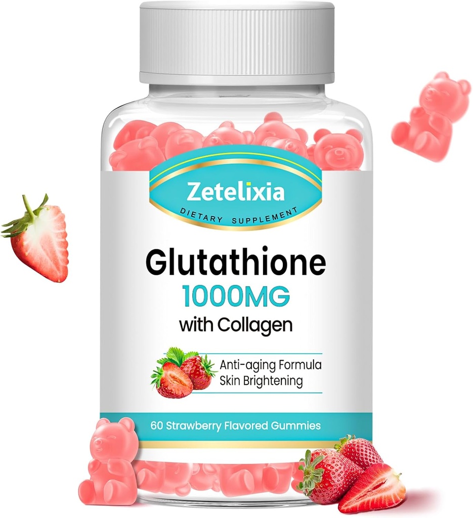 Glutathione Collagen Gummies, C vitamini ile Collagen Gummies, Glutathione Supplement for Women, Saç Skin Nails Kas & Ortak, Anti-Aging, Vegan, Sugar Free, Strawberry Flavor, 60 Count