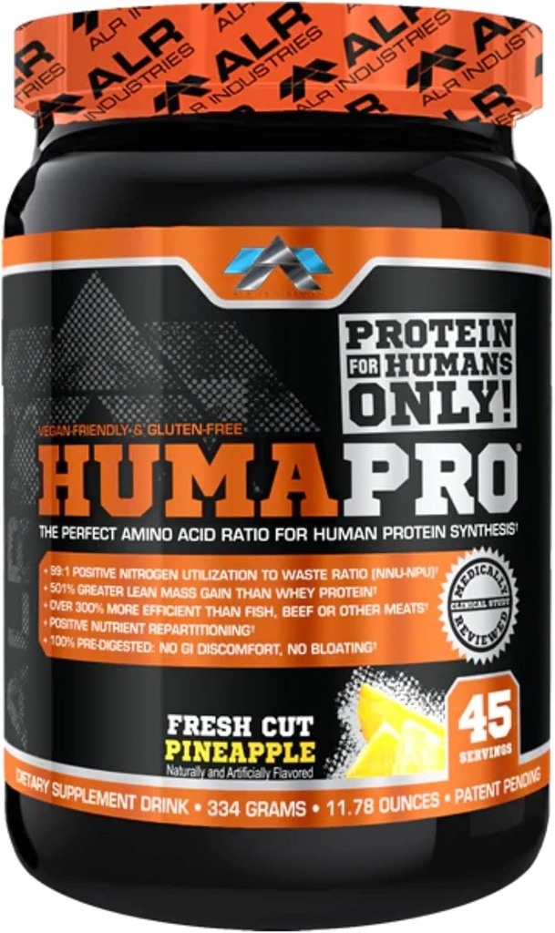 Humapro | Amino Asits protein Matrix for Humans | Lean Muscle için% 99 Utilizasyon | Vegan, Gluten Free | 334g / 45 Hizmetler (Fresh Cut Pinele)