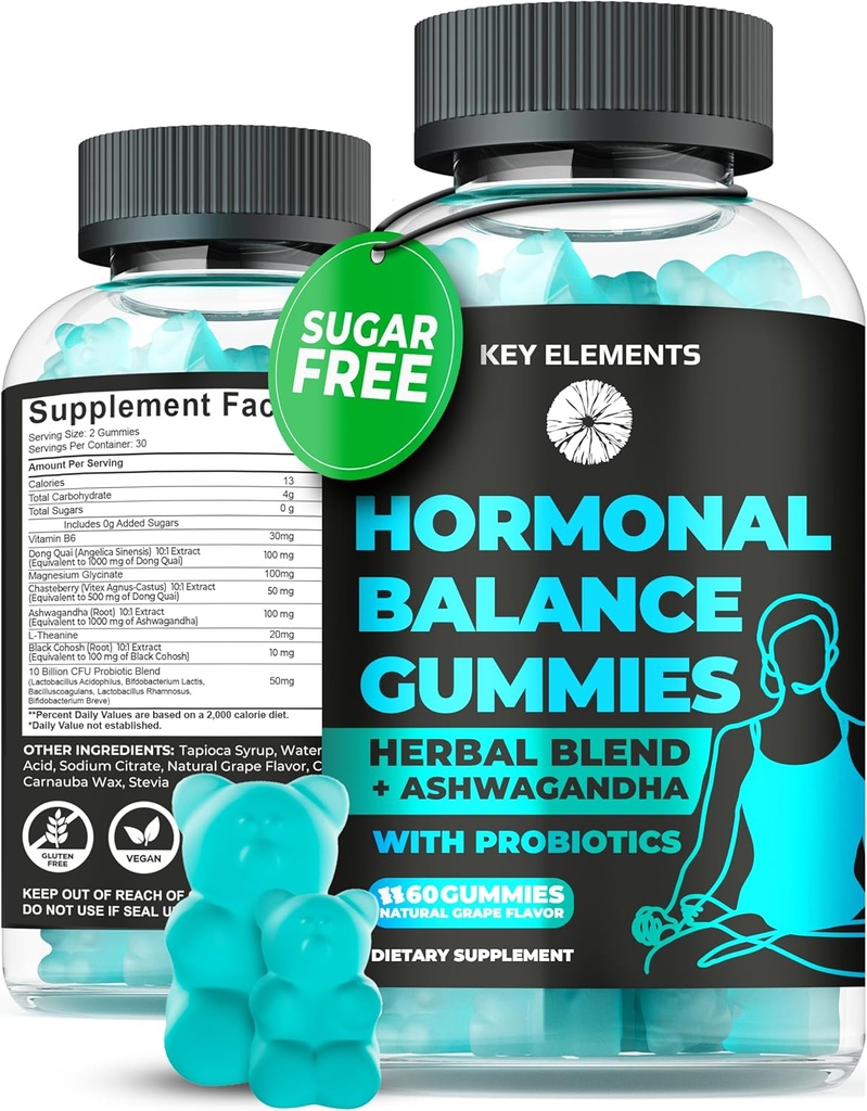 PMS Gummies Hormonal Balance Supplements for Women - Probiyotik PMS Vitamins Menstrual Cramp Relief, Hot Flashes Menopause Support - PMS Relief with Dong Quai, Chasteberry, Black Cohosh & Ashwagandha