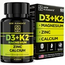 Vitamin D3 K2 with Magnesium Glycinate + Zinc & Calcium | Magnesium 1500mg | D3 10,000 IU | K2 (MK7) 200mcg | Zinc 50mg | Calcium 50mg | Immunity, Bone & Recovery Support – Vegan, Non-GMO