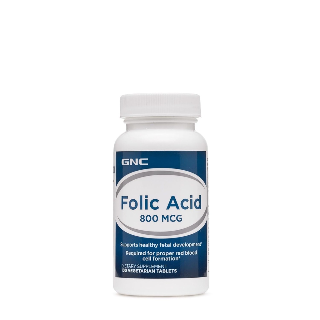 GNC Folic Acid 800 Live Fetal Development | Proper Red Blood Hücre Formasyon için Gerekli | Vejetaryen Formula | 100 Kont