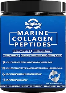 Kadınlar için Collagen, Toz, Multi Marine Hidrolyzed for Health Saç, Skin, Nails with Hyaluronic Acid, Biotin, Vitamin C, 30 Hizmet (10.6 OZ, Strawberry)