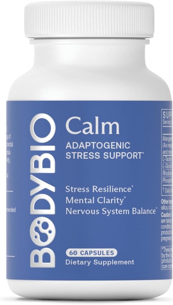 BodyBio Calm - Φυσικό άγχος ανακούφιση με Rhodiola, Glycine & Phosphatidylserine - Υποστηρίζει χαλάρωση, ψυχική εστίαση & ισορροπημένη κορτιζόλη - Μη- υπνηλία Φόρμουλα